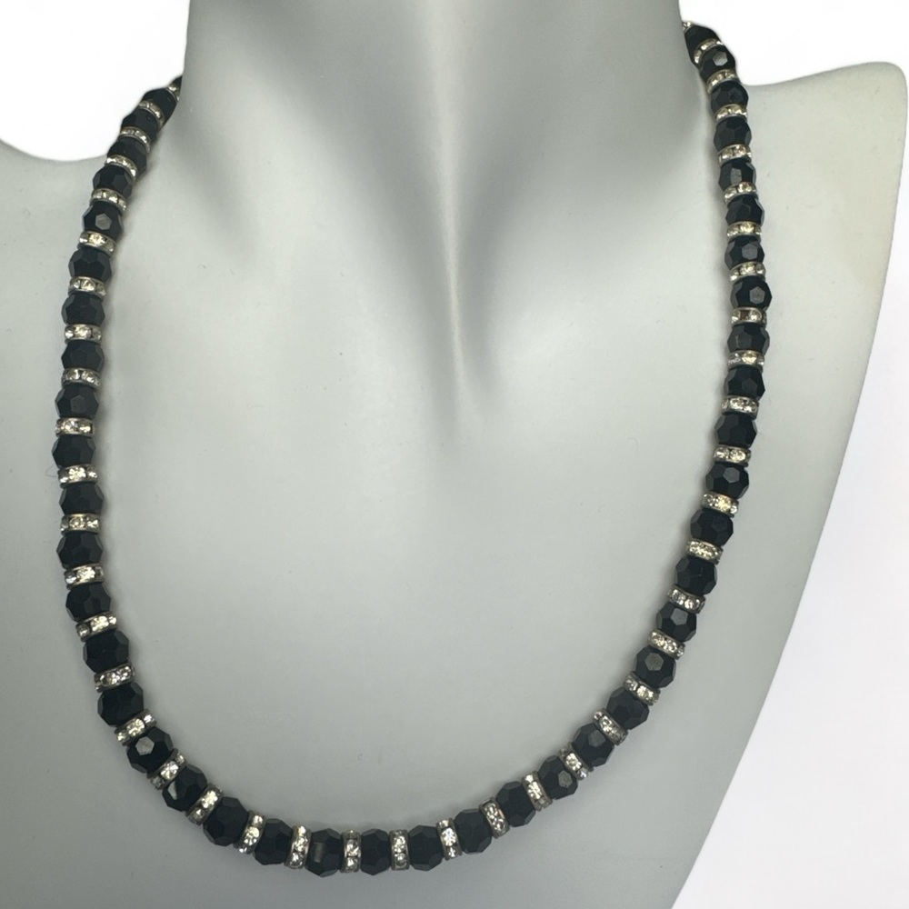 Vintage 1960s Black Faceted Quartz With Sterling Silver